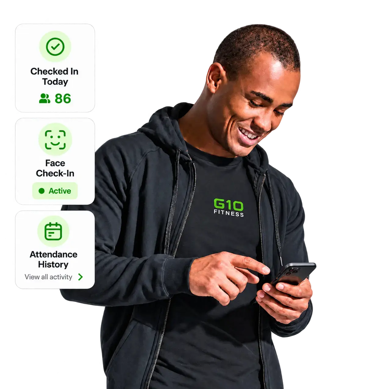 Gym member completing a biometric check-in